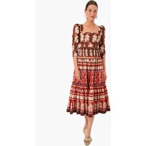 Cara Cara Blue Hill Midi Dress in Paisley Motif Maroon